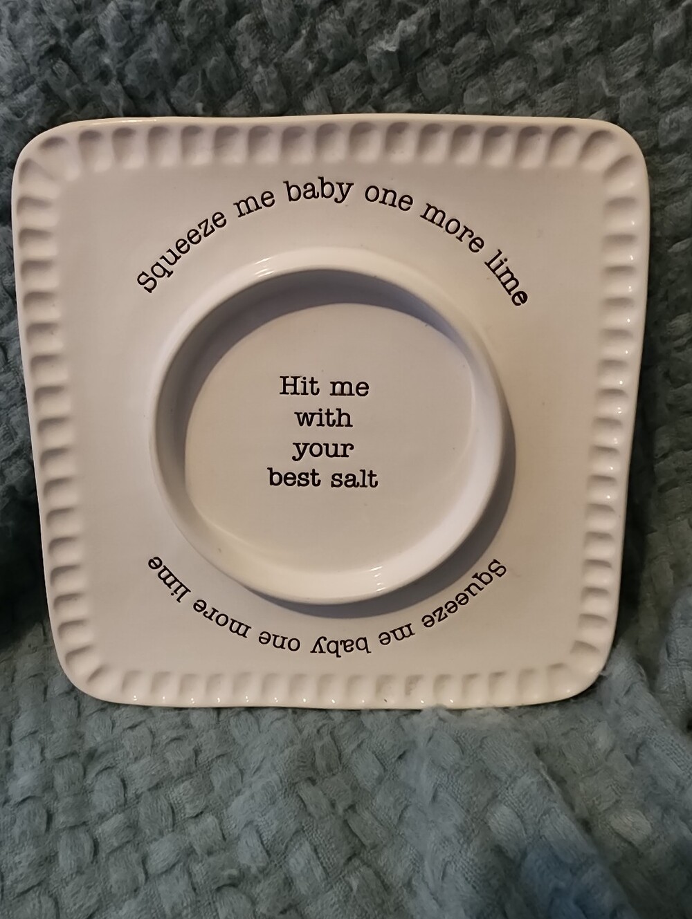 Mud Pie White Ceramic Salt & Lime Server with Playful Text 9"